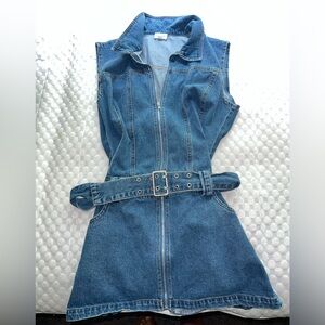 Le Lis medium wash blue denim cut off dress